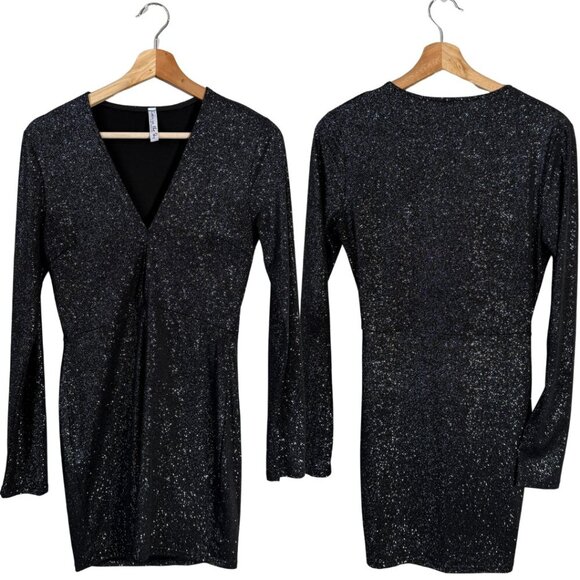 Lucy in the Sky Sparkly Cutout Bodycon Mini Dress Women's M Black Silver Party - Picture 1 of 11